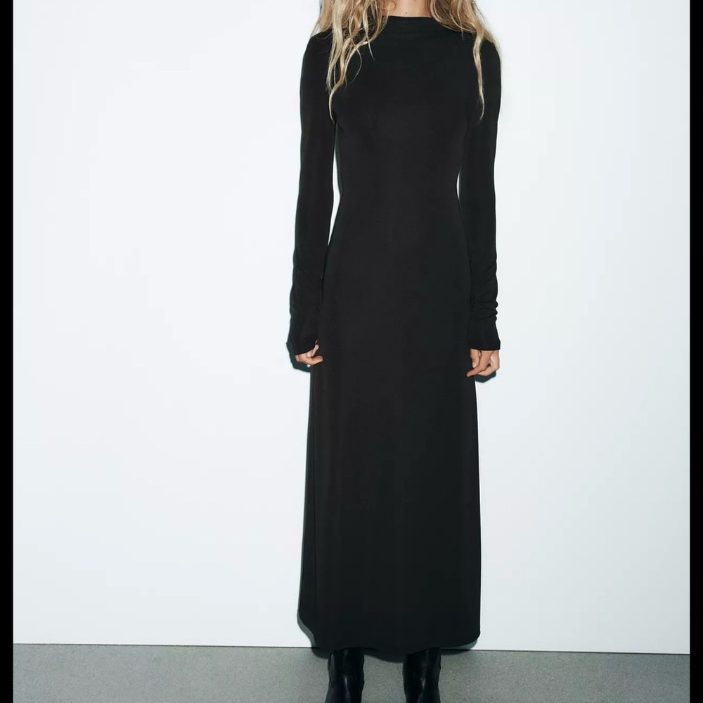 NWT Zara Open Back Crepe Maxi Dress – Dark Brown - Picture 2 of 11